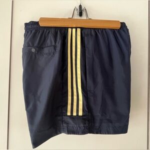 adidas Navy Athletic Shorts with Subtle Yellow Trim - size M